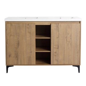 48 Inch Bathroom Vanity With Dual Sink Soft Closing Door Easy Assembly Bathroom Storage Cabinet For Small Space (47.6 x 18.3 x 34.6 Inches) - 1 of 4