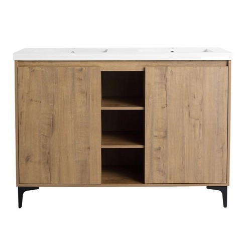 48 Inch Bathroom Vanity With Dual Sink Soft Closing Door Easy Assembly Bathroom Storage Cabinet ...