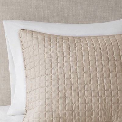 Khaki Microfiber King Reversible Quilt Set