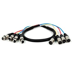 Monoprice 4-Channel XLR Male to XLR Female Snake Cable Cord - 3 Feet- Black/Silver With Metal Connector Housings Plastic And Rubber Cable Boots - 1 of 4