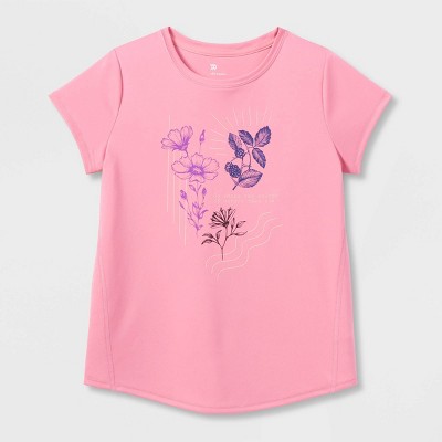 Girls' Short Sleeve Floral Graphic T-Shirt - All in Motion™ Pink
