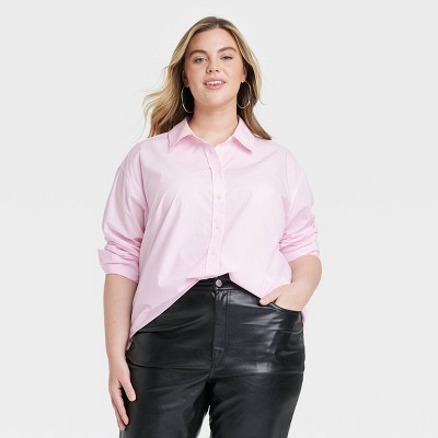 Women's Oversized Long Sleeve Collared Button-down Shirt - Universal  Thread™ Light Pink 4x : Target