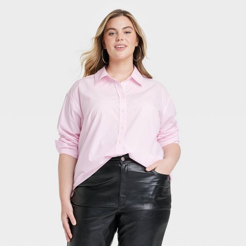 Womens pink button down hot sale shirt