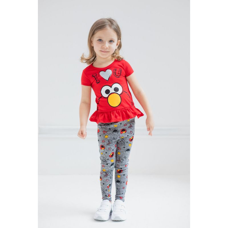 Sesame Street Big Bird Cookie Monster Elmo Girls Pullover T-Shirt and Leggings Outfit Set Little Kid, 5 of 8