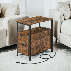 VASAGLE Side Table with Charging Station, Narrow End Table with 2 Drawers, Slim Nightstand and Bedside Table with Storage - 1 of 4