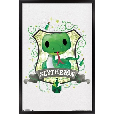 Trends International Harry Potter - Slytherin Crest Magic Framed Wall  Poster Prints Black Framed Version 14.725 x 22.375