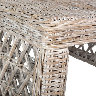 White Wash Wicker and Mahogany Square Coffee Table