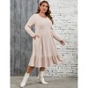 Plus Size Women's Ribbed Knit Maxi Dress - High Waist, Side Pockets, Round Neck Long Ankle-Length Dress - 4 of 4