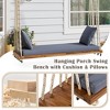 Patio Wooden Swing Chair, Hanging Porch Swing Bench with Cushion & Pillows, 10.8Ft Hemp Ropes for Garden/Backyard/Lawn - ModernLuxe - 4 of 4