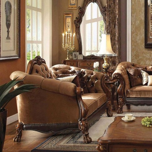 Acme Furniture Dresden Sofa Golden Brown Velvet/Cherry Oak Finish - image 1 of 4