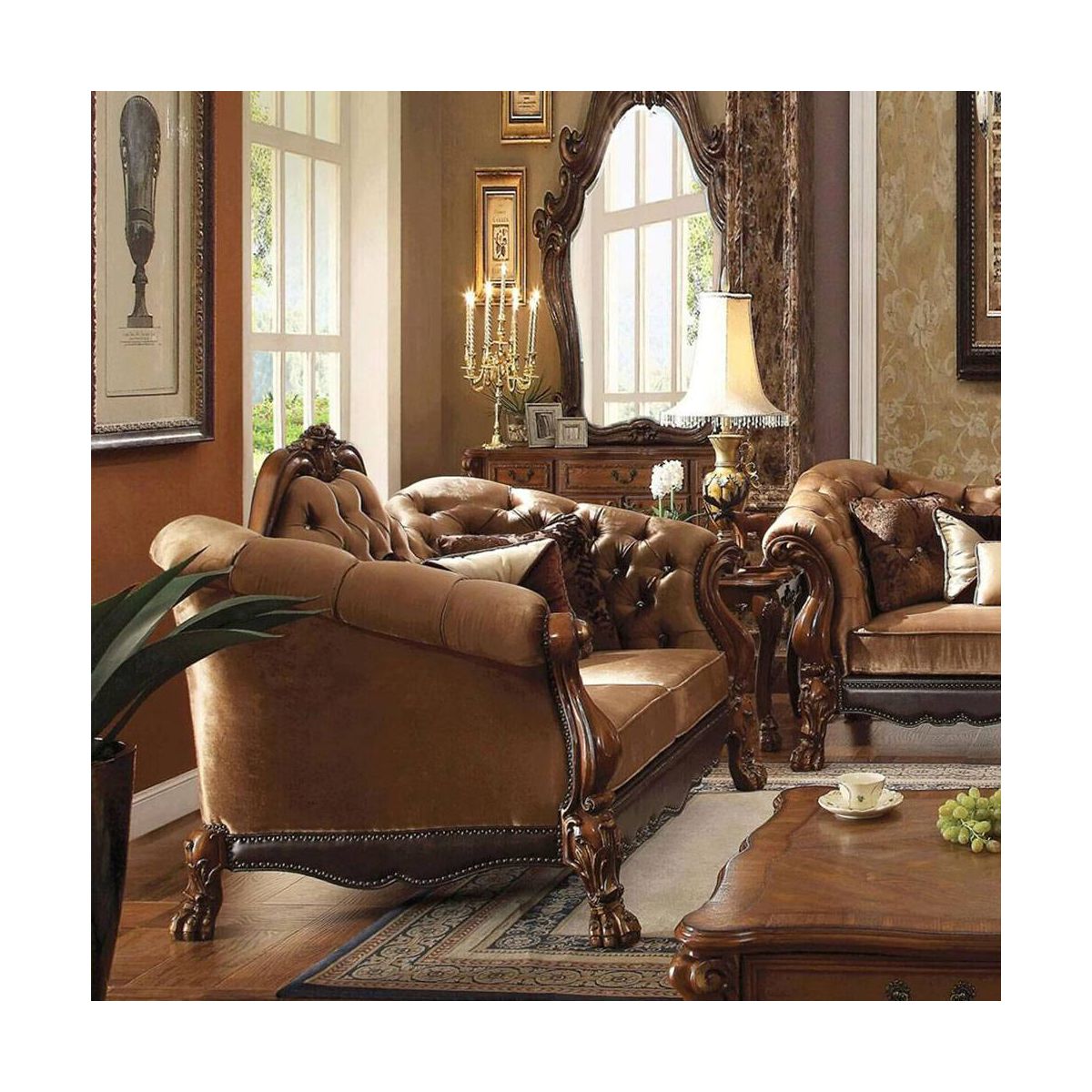 Acme Furniture Dresden Sofa Golden Brown Velvet/Cherry Oak Finish - thumbnail 6
