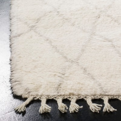 Ivory and Grey Hand-Knotted Wool Shag Rug 8' x 10'