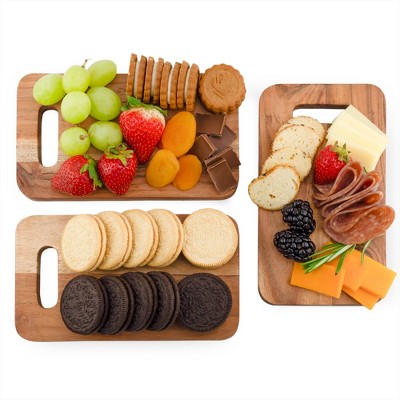 AuldHome Design Mini Wood Charcuterie Boards, 3pc Set; Personal-Sized Rectangular Serving Acacia Wooden Trays
