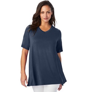 Jessica London Women's Plus Size Stretch Knit V-Neck Swing Tunic - 1 of 4