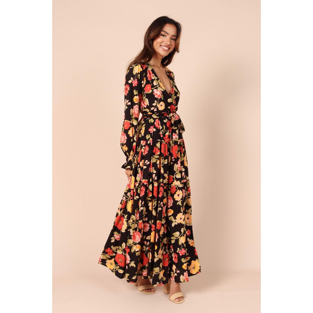 Petal and Pup Women's Wrap Jacket Maxi Dress - Black Floral S - thumbnail 7