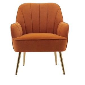Vynxaria Orange Velvet Fabric Accent Chair with Gold Legs for Living Room and Bedroom - 1 of 4