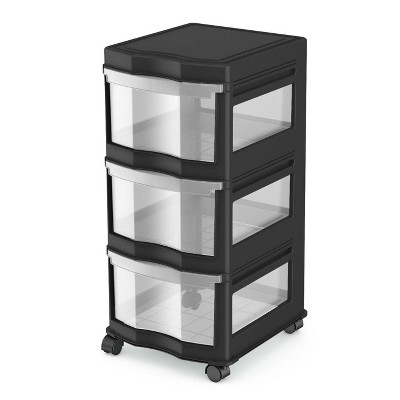 Life Story Classic Black 3 Shelf Standing Plastic Home Storage Organizer and Drawers with Wheels for Closet, Dorm, or Office
