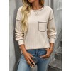 Women's Fall Winter T-Shirts Casual Loose Fit Long Sleeve Solid Blouse Ribbed Knit Round Neck with Front Pocket Tee Tops - 4 of 4