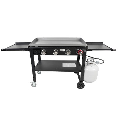Razor Griddle GGC1643M 37 Inch Outdoor Steel 4 Burner Propane Gas Grill Griddle with Wheels and Top Cover Lid Folding Shelves for BBQ Cooking, Black