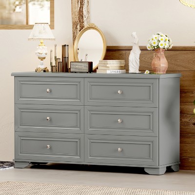 TIRAMISUBEST 6-Drawer White Retro Farmhouse Dresser with Metal Handles for Bedroom