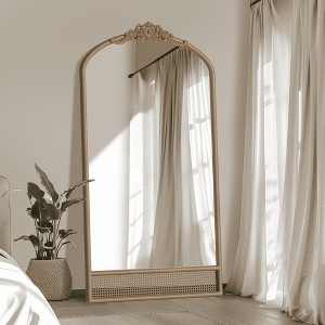 Lirago Arch Rattan Wood Mirror with Carved Design Vanity Mirror Decor Mirror 71x37 Brown - 1 of 4