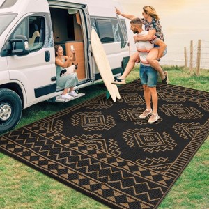Outdoor Rug Large Geometric Plastic Straw Rug, Waterproof Reversible Woven Carpet, UV-Resistant Outside Rug for Balcony RV Backyard - 1 of 4