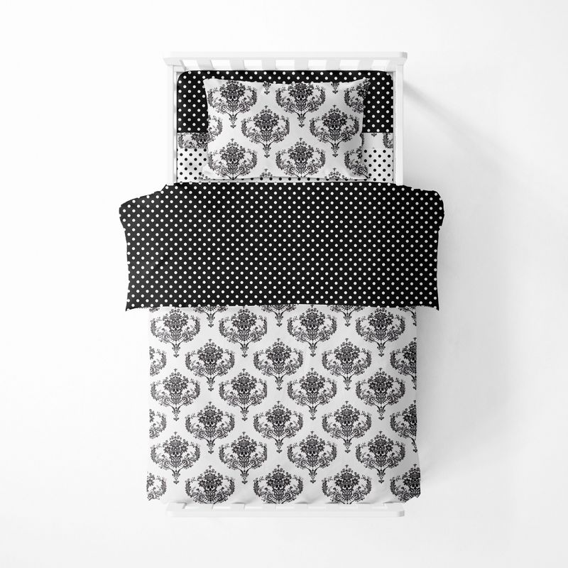 Bacati - Classic Damask Black/Gray/White 4 pc Toddler Bedding Set, 4 of 10