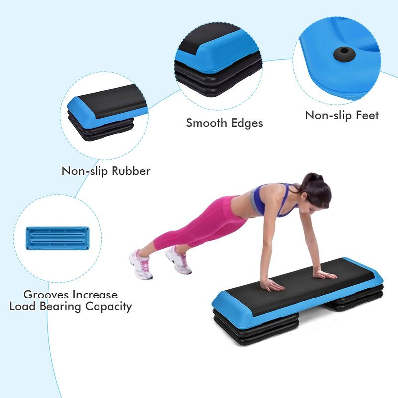 Costway Fitness Aerobic Step Cardio Adjust 4'' - 6'' - 8'' Exercise Stepper w/Risers Blue, 2 of 11
