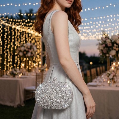 Сумки INSPIRE CHIC Rhinestone Evening Bag for Women Crystal Clutch Purses Sparkly Handbag with Chain Silver 8.3*2*5.1 inches — фото 3