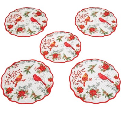 Collections Etc 5-Piece Festive Cardinal Floral Placemat Set
