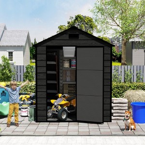 6x6 FT Outdoor Resin Storage Shed, All Weather Resistant PP Shed w/Air Vents & Window, Floor & Lockable Door Black - 1 of 4