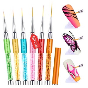 Saviland 6-Pc Gel Liner Brush Set: 7-23mm Crushed Crystal Handle Brushes for Line Art - Premium Nail Design Tools. (B-Multicolor) - 1 of 4