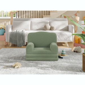 Kids Sofa Chair Convertible, Toddler Couch with Washable Cover, Crown Design Foldout Bed for Nursery, Playroom, Boys & Girls - 1 of 4