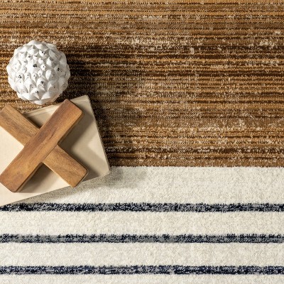 Keeva Beige and Black Striped Synthetic Area Rug