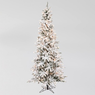 Sullivans Artificial 7'6"H Pencil Flocked and Lighted Pine Tree Christmas Tree, Green