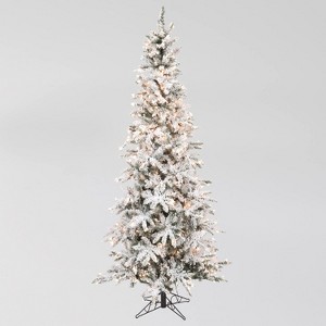 Sullivans Artificial 7'6"H Pencil Flocked and Lighted Pine Tree Christmas Tree, Green - 1 of 3