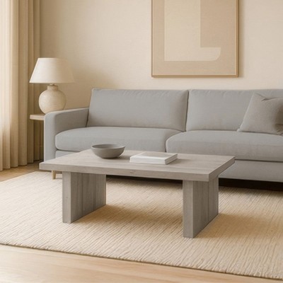 Royal Hampton Coffee Table | 48 Inch Rectangular Top | Handcrafted Washed White Acacia Wood | Panel Leg Base