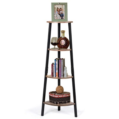 Tangkula 4tier Corner Ladder Shelf Industrial Metal Storage Rack