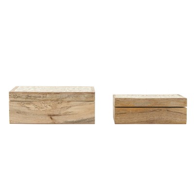Set of 2 Decorative Hand Crafted Whitewashed Mango Wood Boxs Natural - 3R Studios