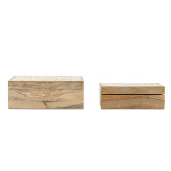 Set of 2 Decorative Hand Crafted Whitewashed Mango Wood Boxs Natural - Storied Home