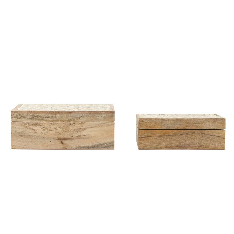 Set of 2 Decorative Hand Crafted Whitewashed Mango Wood Boxs Natural - Storied Home, 1 of 7