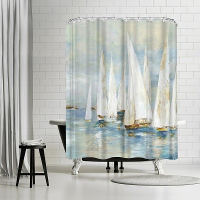 Americanflat White Sailboats by Pi Creative Art 71" x 74" Shower Curtain