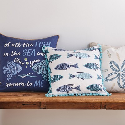 Navy and Turquoise Tropical Fish Nautical Square Pillow