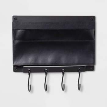 Entryway Faux-Leather Mail Holder/Hook Rail Black - Threshold™
