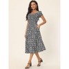 Seta T Women's Casual Floral Crew Neck Cap Sleeve Boho Flowy Midi Dress with Pockets - 3 of 4