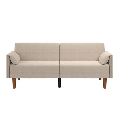 Novogratz Markham 3-Seater Futon Bed with 2 Attached Cushions, Sand Basket Weave