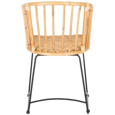 Natural Rattan Barrel Dining Chair with Black Hairpin Legs