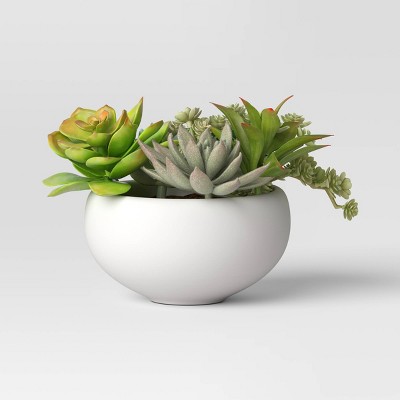 6.5" Tray Succulents Artificial Plant - Threshold™: Faux Greenery, Indoor/Outdoor Decor, Ceramic Pot