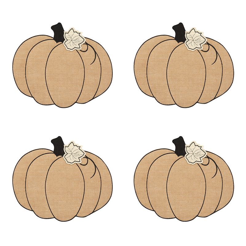 Burlap Pumpkin Placemat, Set of 4 - 14" x 16" - Natural - Elrene Home Fashions, 3 of 4