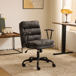 Karl Home | 24.4 Inch Upholstered Swivel Office Chair With Leg Pegs And Wheels - 1 of 4